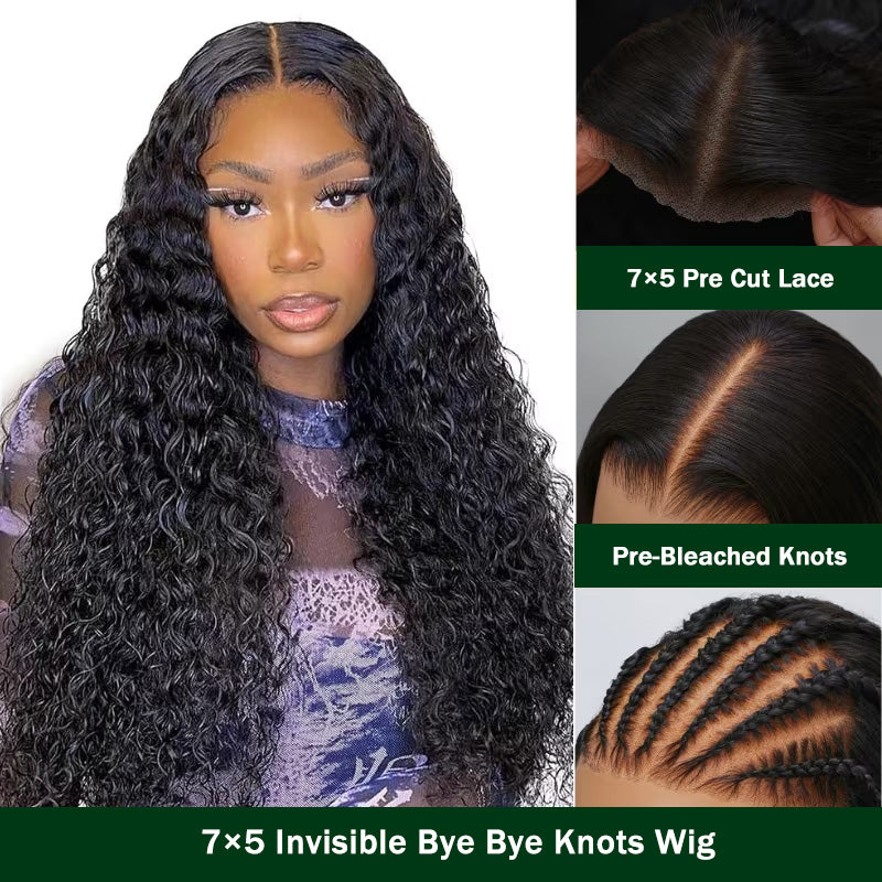 Klaiyi Jerry Curl Human Hair Wigs 7X5 Bye Bye Knots Lace Closure Wigs Flash Sale
