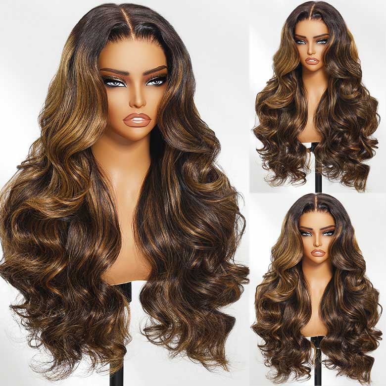All Wigs Under $100 | Klaiyi Dark Root Brown Balayage Highlight 7x5 Bye Bye Knots Body Wave Lace Front Wig Flash Sale