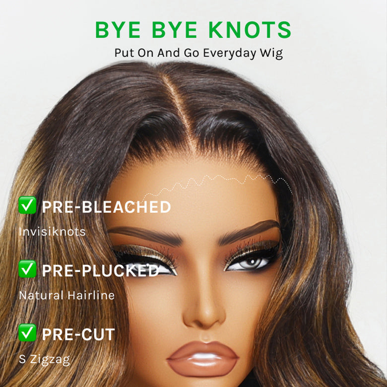 All Wigs Under $100 | Klaiyi Dark Root Brown Balayage Highlight 7x5 Bye Bye Knots Body Wave Lace Front Wig Flash Sale