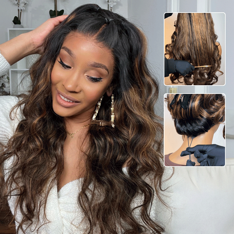 All Wigs Under $100 | Klaiyi Dark Root Brown Balayage Highlight 7x5 Bye Bye Knots Body Wave Lace Front Wig Flash Sale