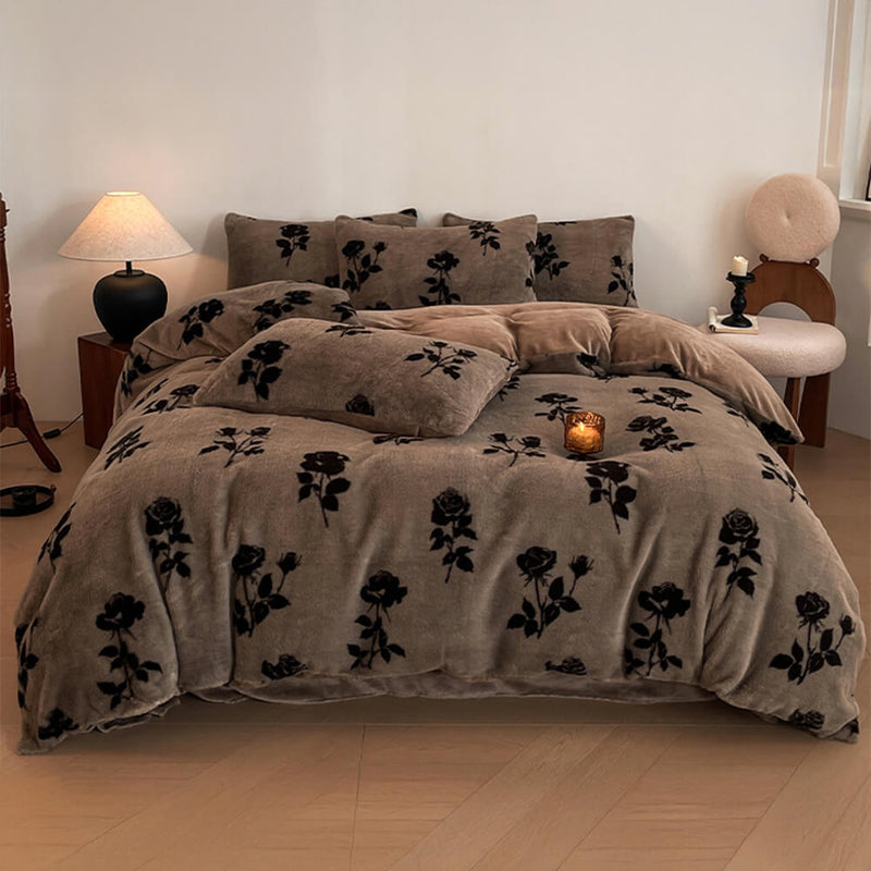 Deluxe Floral Double-Sided Velvet Dual Warmth Bed Sheet Set