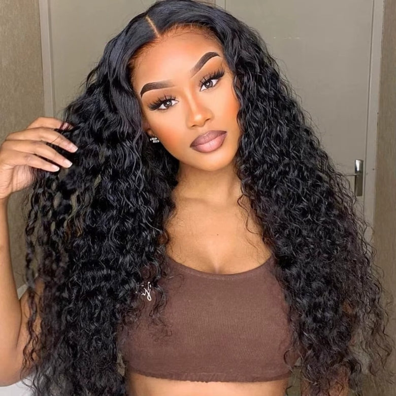 Klaiyi Water Wave 13x4 Pre Everything Lace Front Wig with Invisi Drawstring Put On and Go Glueless Human Hair Wig Flash Sale
