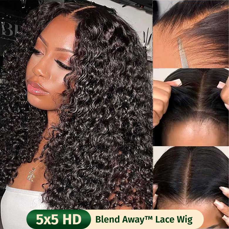 Klaiyi 5x5 HD Blend Away™ HD Lace Wig 180% Density Water Wave Glueless Wigs Melted All Skin Flash Sale