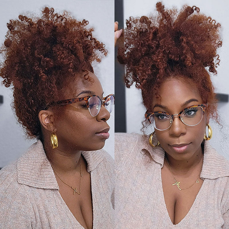 Klaiyi 13x4  Lace Frontal Wig Kinky Curly Auburn Brown Color
