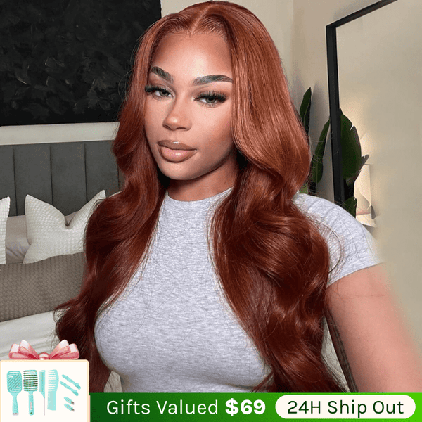 Klaiyi Put On And Go 7x5 Bye Bye Knots Wig Reddish Brown Body Wave Wig Flash Sale