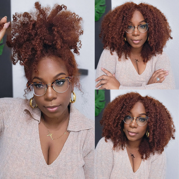 Klaiyi 13x4  Lace Frontal Wig Kinky Curly Auburn Brown Color