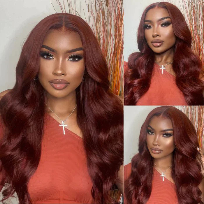 Klaiyi Put On And Go 7x5 Bye Bye Knots Wig Reddish Brown Body Wave Wig Flash Sale