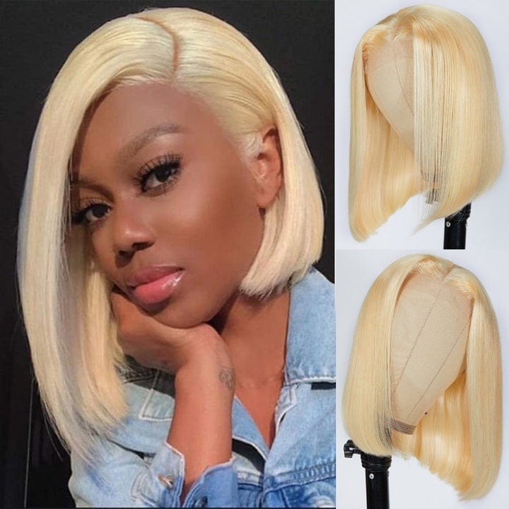 Klaiyi 180% Density 613 Blonde Lace Closure Lace Front Bob Wig Flash Sale