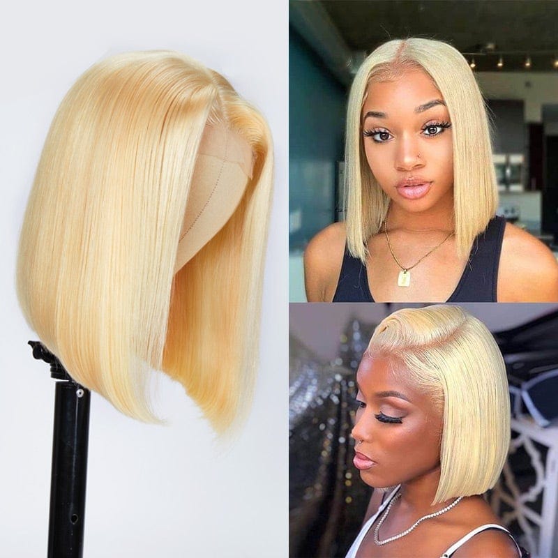 Klaiyi 180% Density 613 Blonde Lace Closure Lace Front Bob Wig Flash Sale