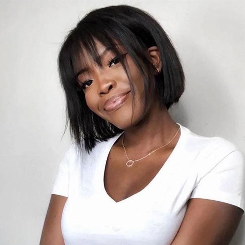 Down To $59 | Klaiyi Bob Wig With Bangs Wig Glueless Machine Made Beginner Friendly Human Hair Wig Flash Sale