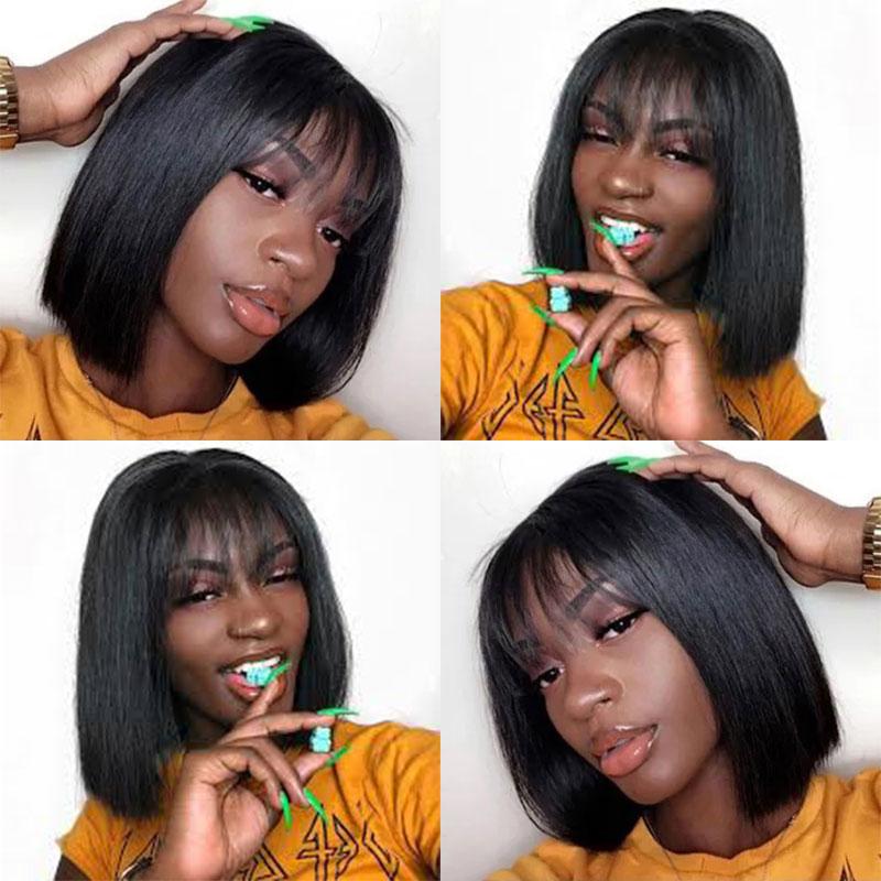 Down To $59 | Klaiyi Bob Wig With Bangs Wig Glueless Machine Made Beginner Friendly Human Hair Wig Flash Sale