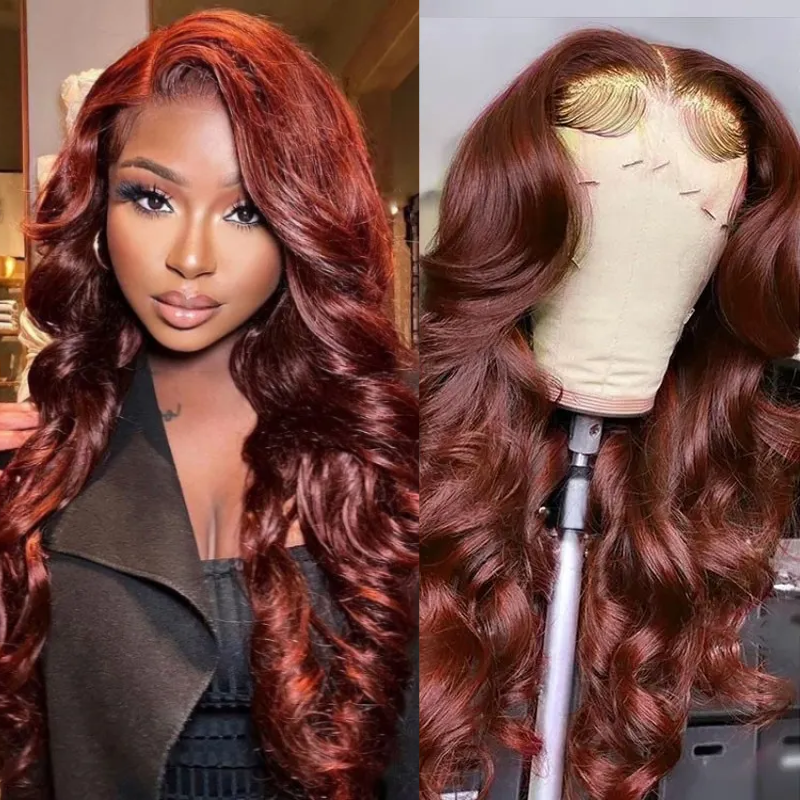 Klaiyi Put On And Go 7x5 Bye Bye Knots Wig Reddish Brown Body Wave Wig Flash Sale