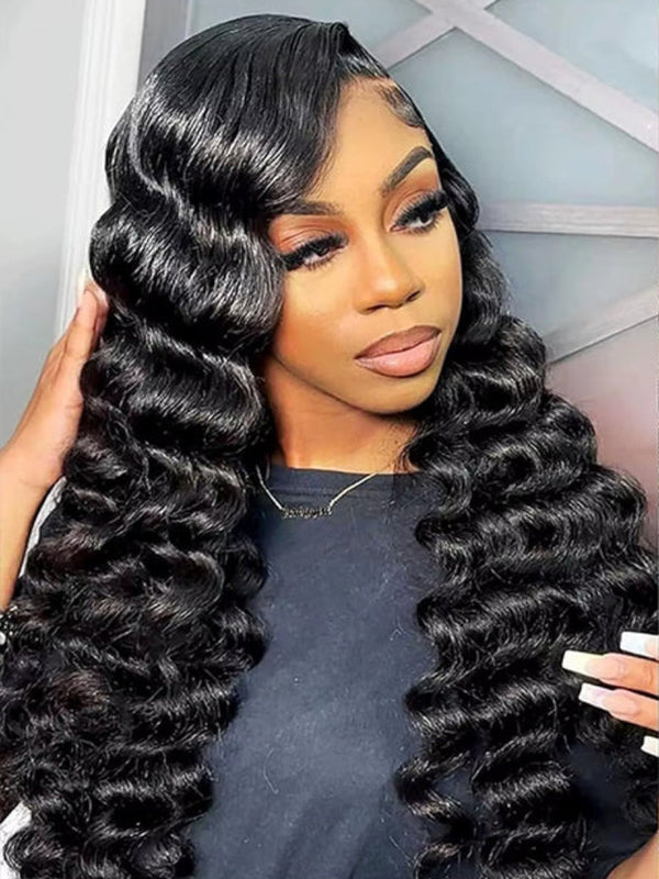 Klaiyi Loose Deep Wave 13x4 Pre everything™ Lace Frontal Wig Put on and Go Glueless Human Hair Wigs