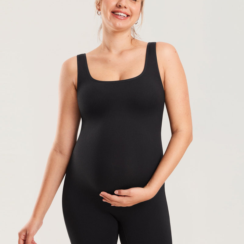 Ribbed Square Neck Maternity Romper