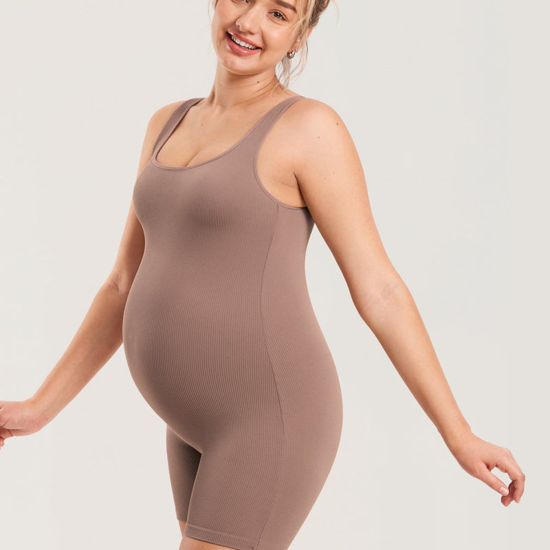 Ribbed Square Neck Maternity Romper