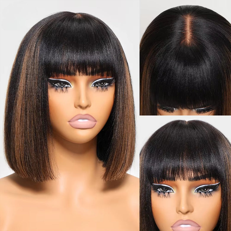 Fast Shipping| Klaiyi Yaki Straight Bob Wig with Bang 2x4 Lace Closure Wig Beginner Friendly Human Hair Wig Flash Sale