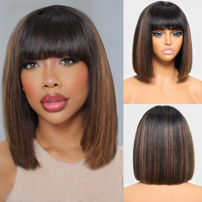 Fast Shipping| Klaiyi Yaki Straight Bob Wig with Bang 2x4 Lace Closure Wig Beginner Friendly Human Hair Wig Flash Sale