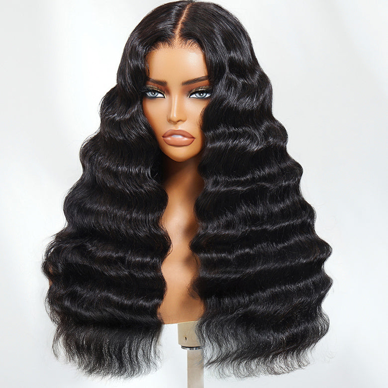 Klaiyi Loose Deep Wave 13x4 Pre everything™ Lace Frontal Wig Put on and Go Glueless Human Hair Wigs