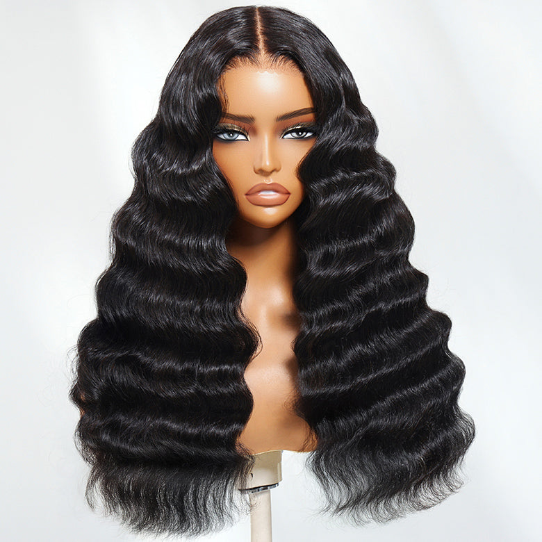 Klaiyi Loose Deep Wave 13x4 Pre everything™ Lace Frontal Wig Put on and Go Glueless Human Hair Wigs