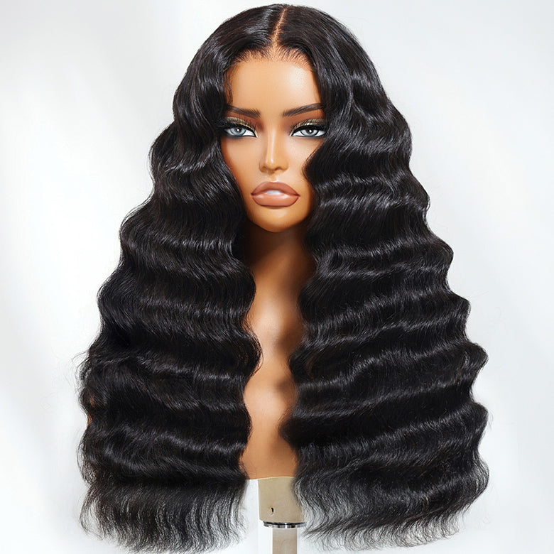Klaiyi Loose Deep Wave 13x4 Pre everything™ Lace Frontal Wig Put on and Go Glueless Human Hair Wigs