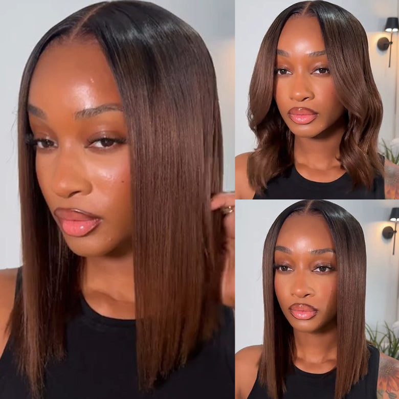 Klaiyi Summer Bob Ombre Chestnut Brown Short Bob Wig 7x5 Bye-Bye Knots Wig Flash Sale