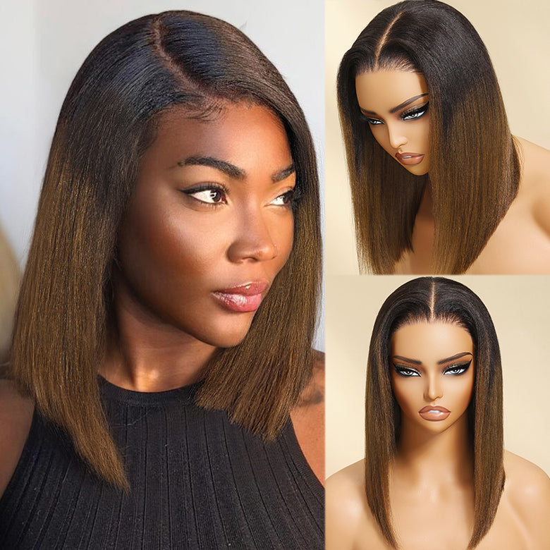 Klaiyi Summer Bob Ombre Chestnut Brown Short Bob Wig 7x5 Bye-Bye Knots Wig Flash Sale