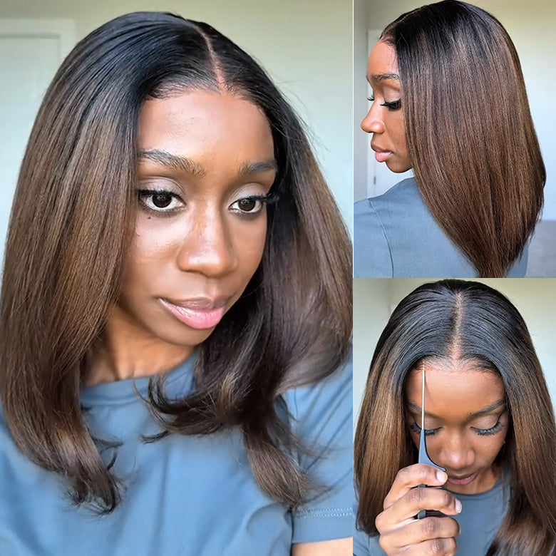 Klaiyi Yaki Straight Put On and Go Glueless Bob Wig 7x5 Pre-Cut Lace Closure Wig Beginner Friendly Flash Sale