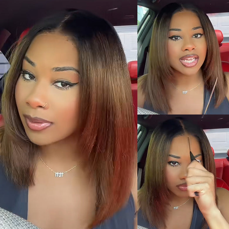 Klaiyi Summer Bob Ombre Chestnut Brown Short Bob Wig 7x5 Bye-Bye Knots Wig Flash Sale
