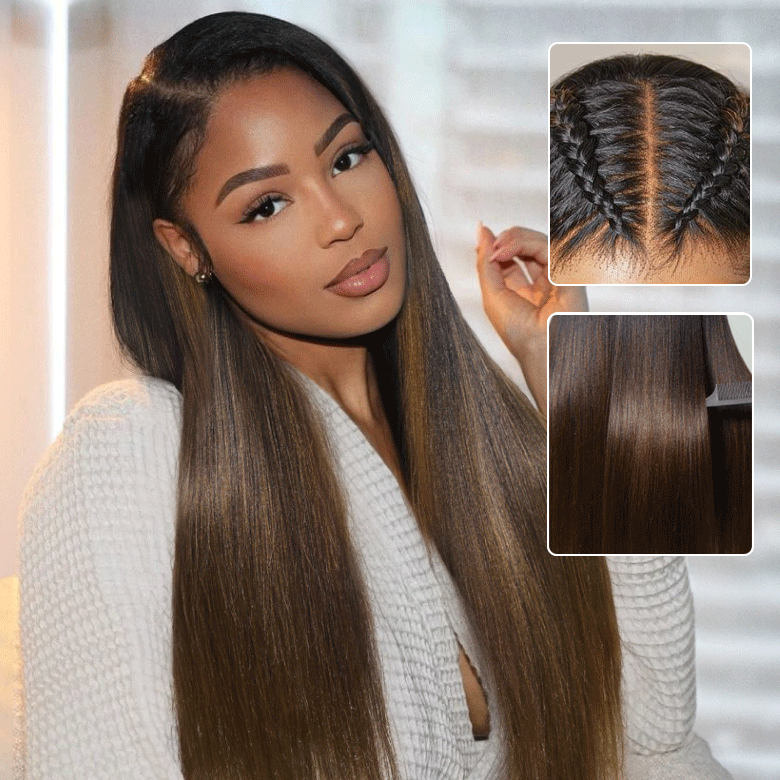 Klaiyi Summer Bob Ombre Chestnut Brown Short Bob Wig 7x5 Bye-Bye Knots Wig Flash Sale