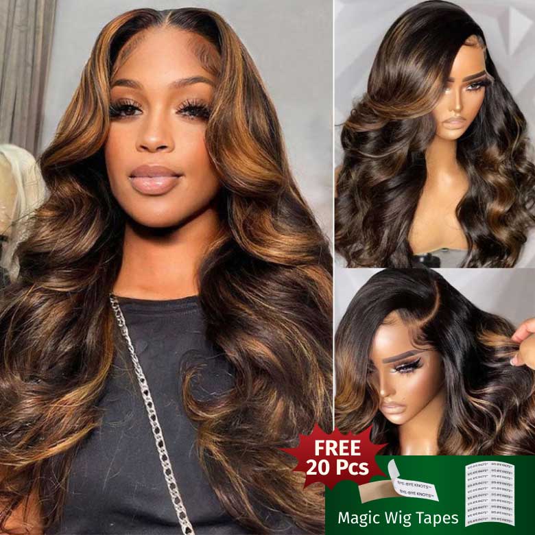 All Wigs Under $100 | Klaiyi Dark Root Brown Balayage Highlight 7x5 Bye Bye Knots Body Wave Lace Front Wig Flash Sale