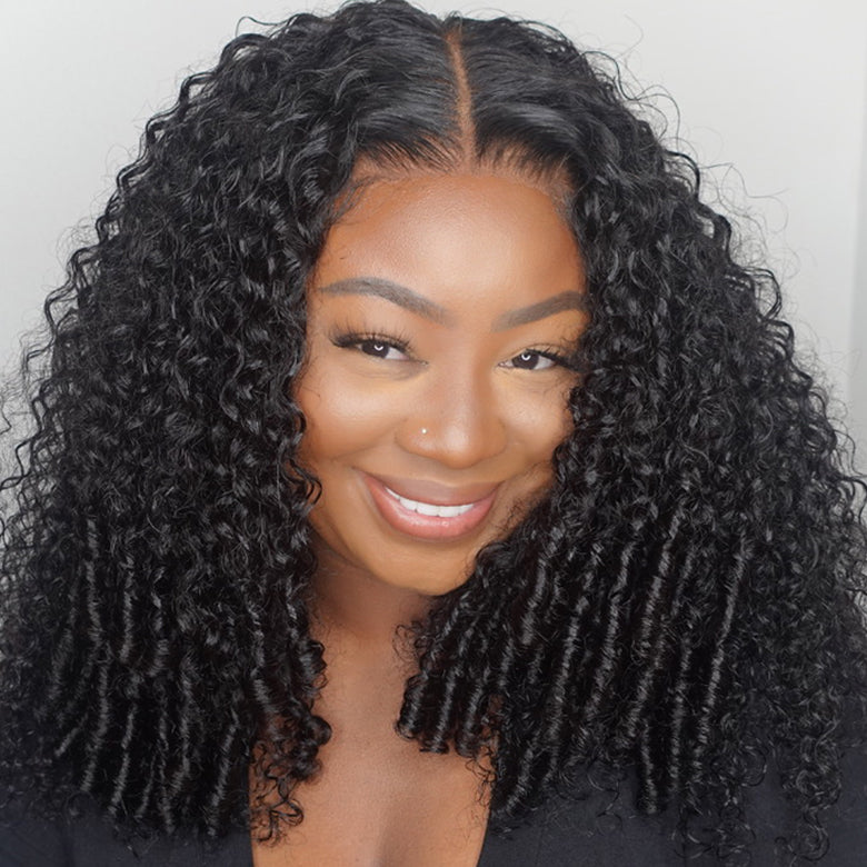 Klaiyi 7x5 Bye Bye Knots Spiral Curls Water Curly Hair with Twist-Out Ends Put on and Go Glueless Wig