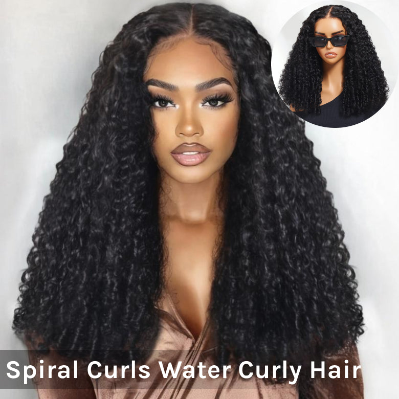 Klaiyi 7x5 Bye Bye Knots Spiral Curls Water Curly Hair with Twist-Out Ends Put on and Go Glueless Wig