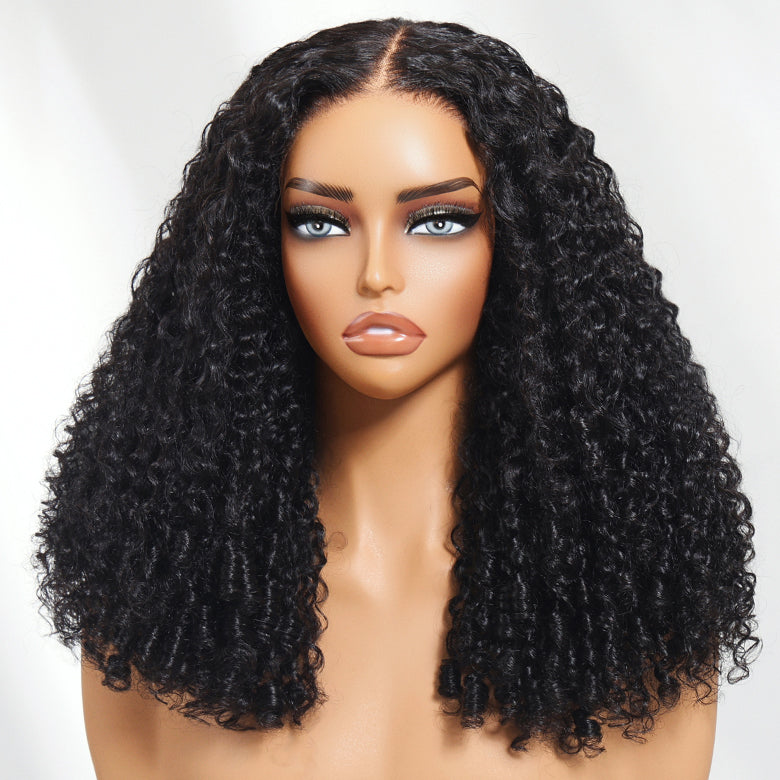 Klaiyi 7x5 Bye Bye Knots Spiral Curls Water Curly Hair with Twist-Out Ends Put on and Go Glueless Wig