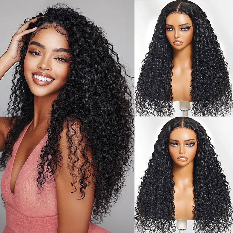 Klaiyi 13x4 Pre-Everything™ Lace Frontal Wig Water Wave & Curly  Mixed Human Hair Glueless Wig