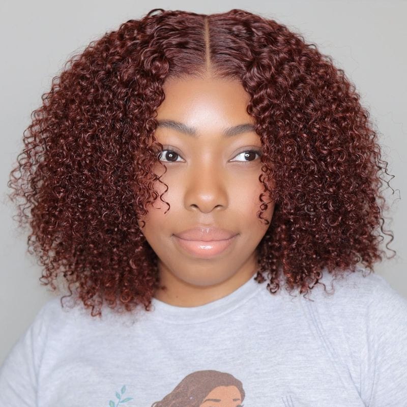 Fast Shipping| Klaiyi Summer Short Curly Bob 7x5 Bye-Bye Knots Lace Wig Side Part Reddish Brown Wig  Flash Sale