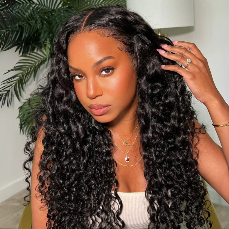 Klaiyi 13x4 Pre-Everything™ Lace Frontal Wig Water Wave & Curly  Mixed Human Hair Glueless Wig