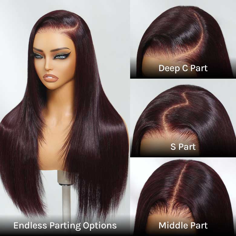 Klaiyi 7x5 And 13x4 Pre-Everything Lace Frontal Black Cherry Color Layered Cut Straight Glueless Wig Flash Sale