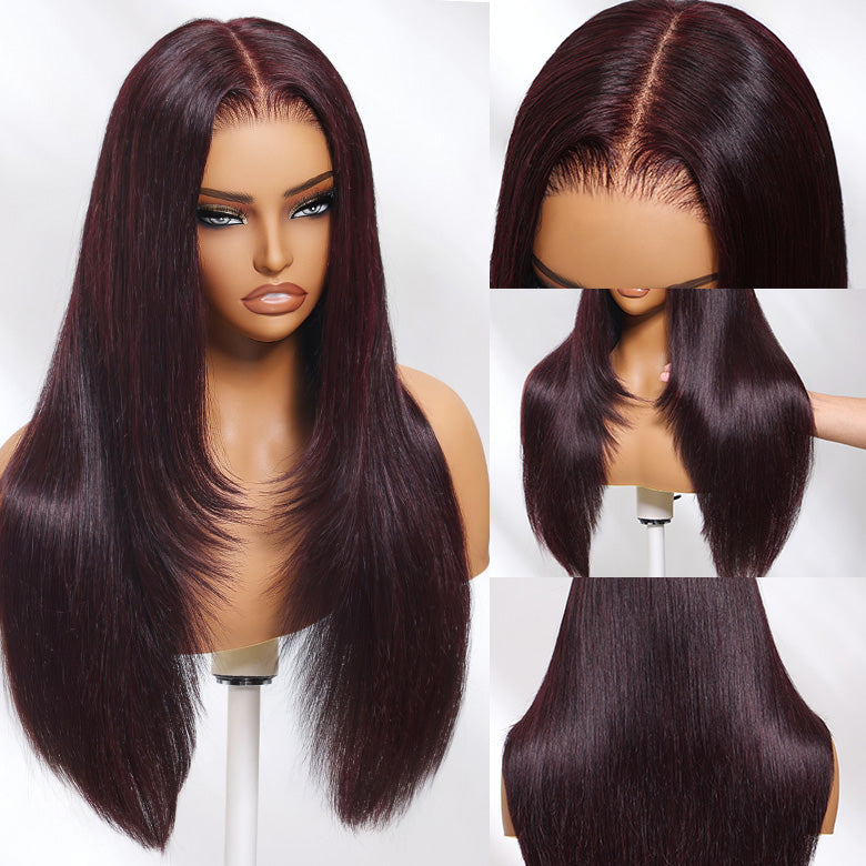 Klaiyi 7x5 And 13x4 Pre-Everything Lace Frontal Black Cherry Color Layered Cut Straight Glueless Wig Flash Sale