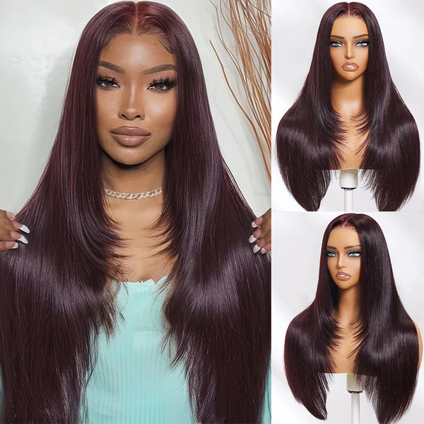 Klaiyi 7x5 And 13x4 Pre-Everything Lace Frontal Black Cherry Color Layered Cut Straight Glueless Wig Flash Sale