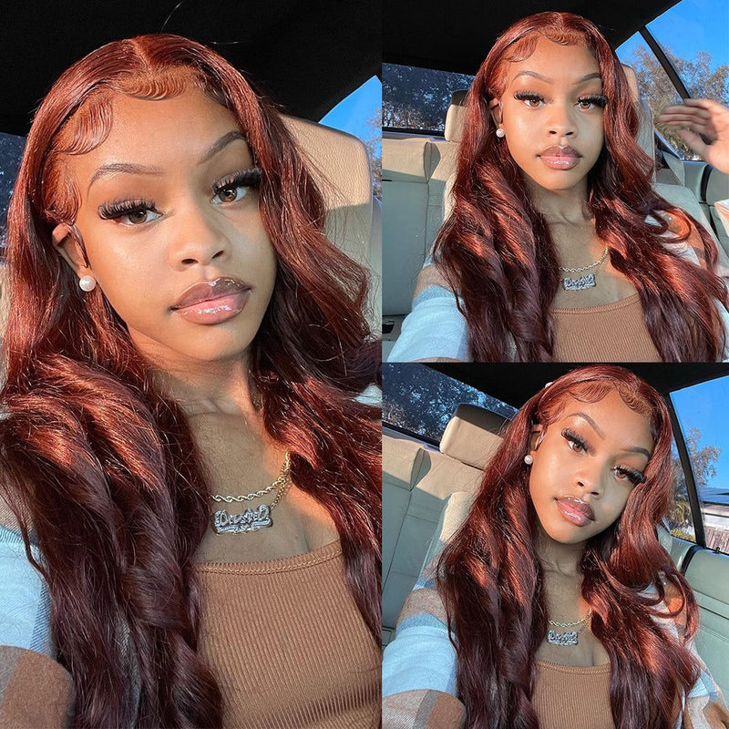 Klaiyi Put On And Go 7x5 Bye Bye Knots Wig Reddish Brown Body Wave Wig Flash Sale