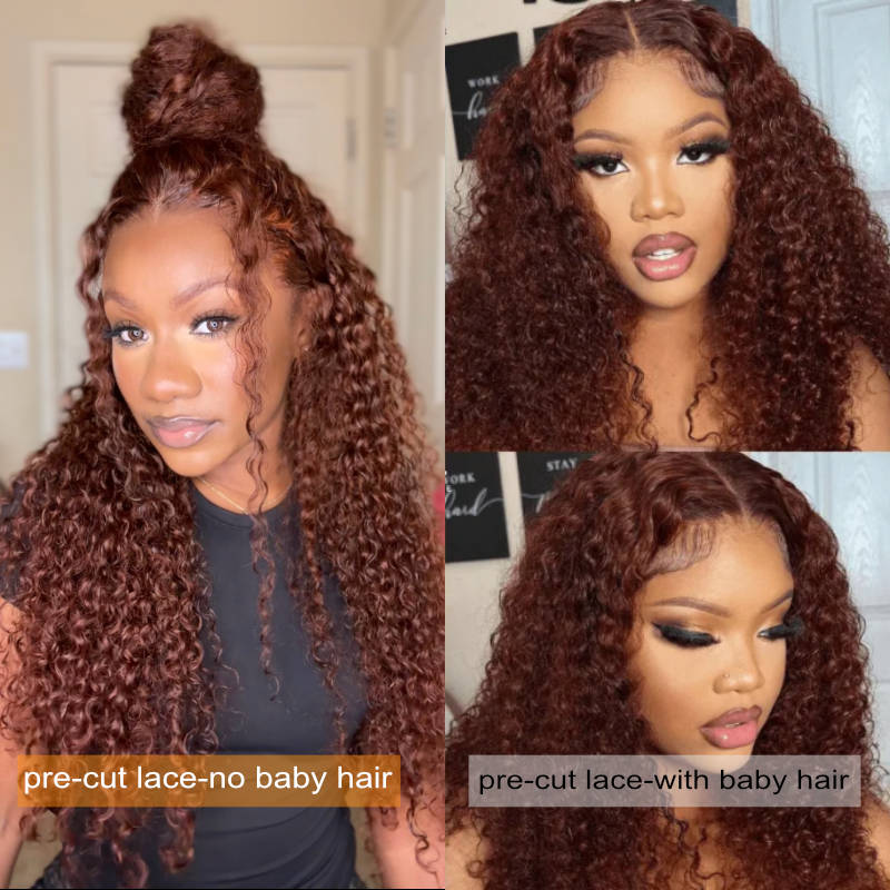 Extra 60% OFF |  Klaiyi Reddish Brown Jerry Curly Put on & Go Glueless Wig with Bleached Knots