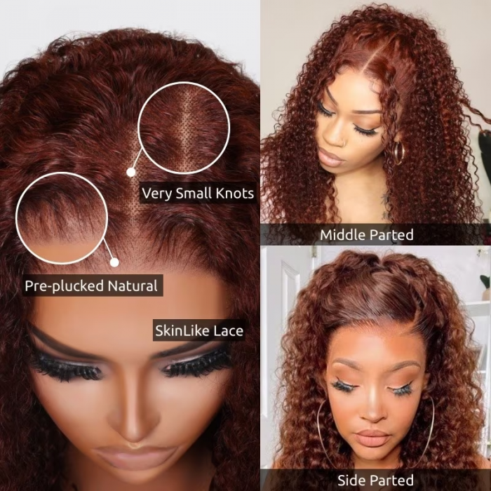 Extra 60% OFF |  Klaiyi Reddish Brown Jerry Curly Put on & Go Glueless Wig with Bleached Knots