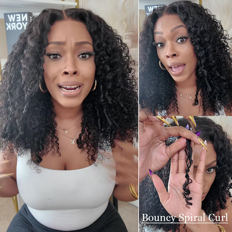 Klaiyi 7x5 Bye Bye Knots Spiral Curls Water Curly Hair with Twist-Out Ends Put on and Go Glueless Wig