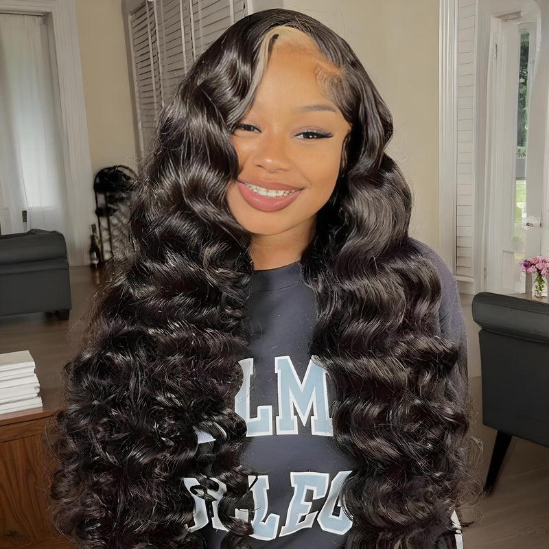 Klaiyi Loose Deep Wave 13x4 Pre everything™ Lace Frontal Wig Put on and Go Glueless Human Hair Wigs