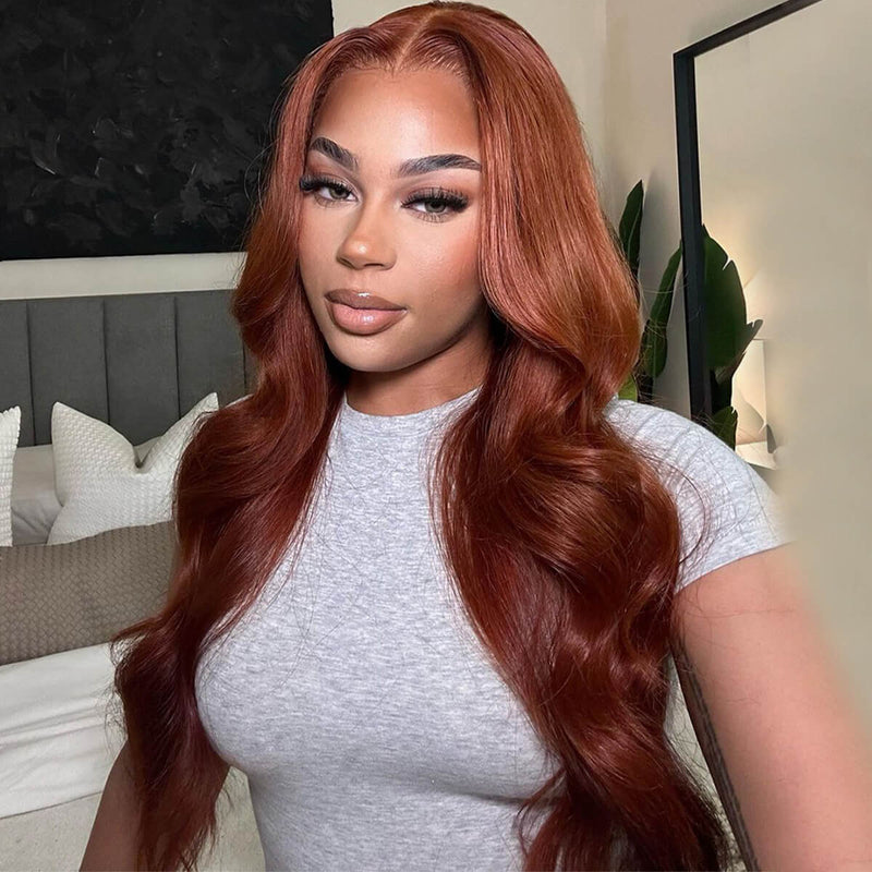 Klaiyi Put On And Go 7x5 Bye Bye Knots Wig Reddish Brown Body Wave Wig Flash Sale