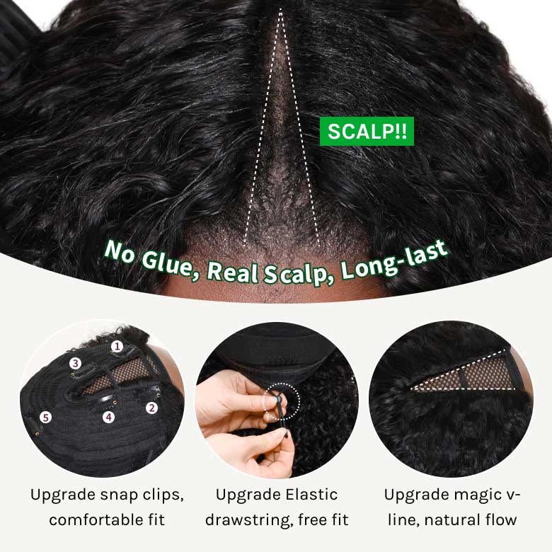 Klaiyi Ombre Chestnut Brown Yaki Straight EasiContour V Part Wigs Human Hair No Glue Protective Style Wig Flash Sale