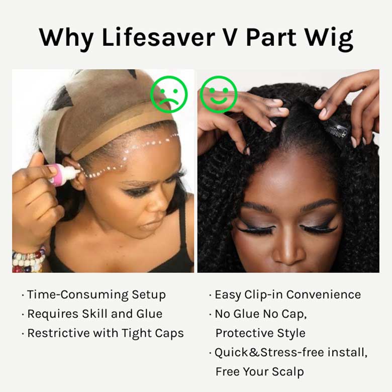 Klaiyi Ombre Chestnut Brown Yaki Straight EasiContour V Part Wigs Human Hair No Glue Protective Style Wig Flash Sale