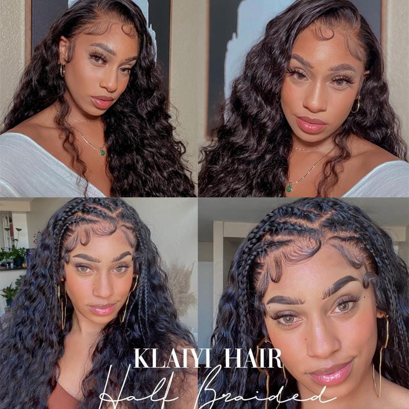 Klaiyi Water Wave 13x4 Pre Everything Lace Front Wig with Invisi Drawstring Put On and Go Glueless Human Hair Wig Flash Sale